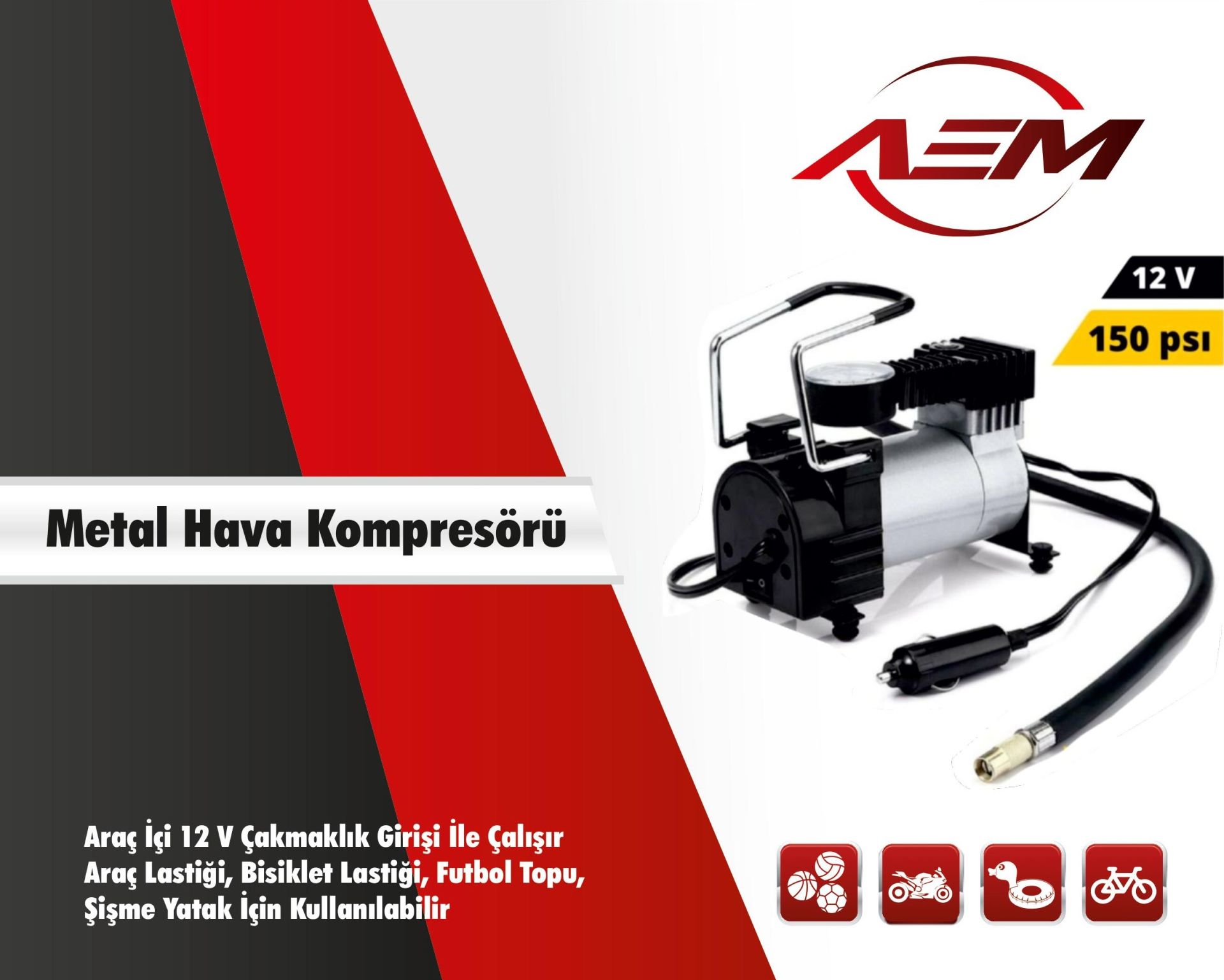 HAVA KOMPRESÖRÜ METAL GÖVDE  150 PSI